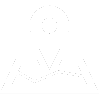 A white icon of an open map and a location pin