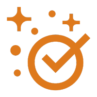 An orange icon of shining symbols to depict cleanliness
