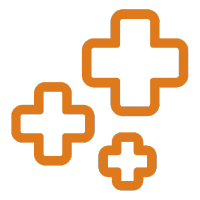 An orange icon of three health symbols