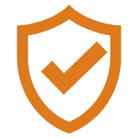 An orange icon of a badge with a check mark in the middle of it