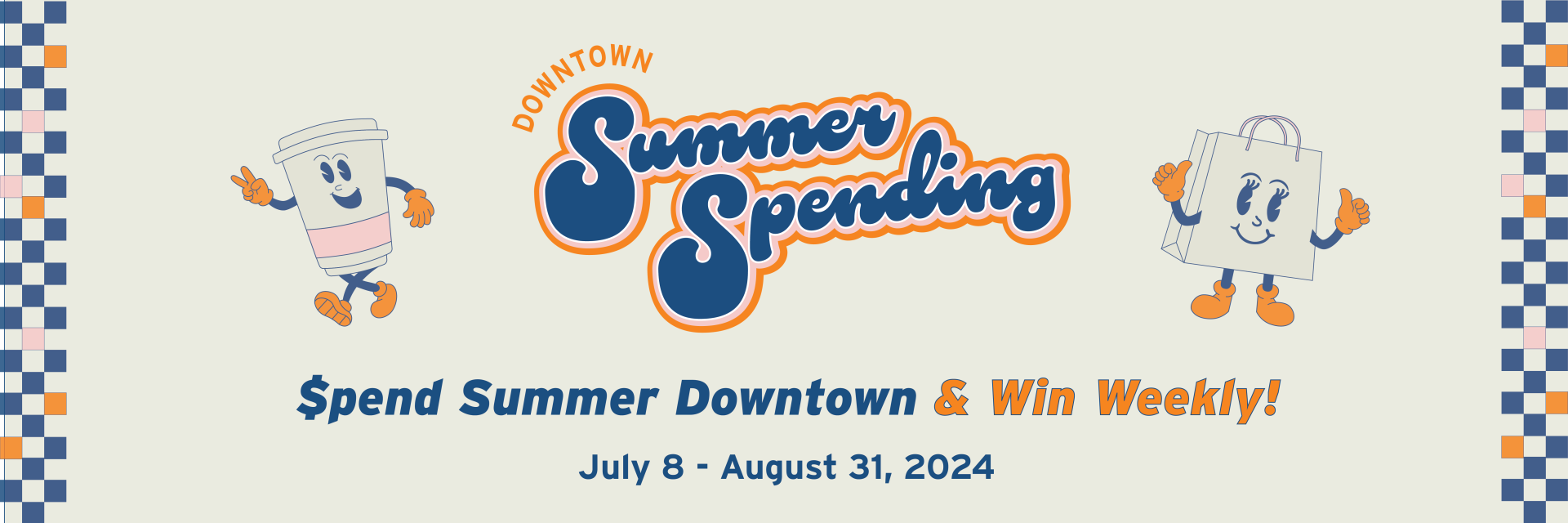 Cute, vintage illustrations with the words Downtown Summer Spending Program